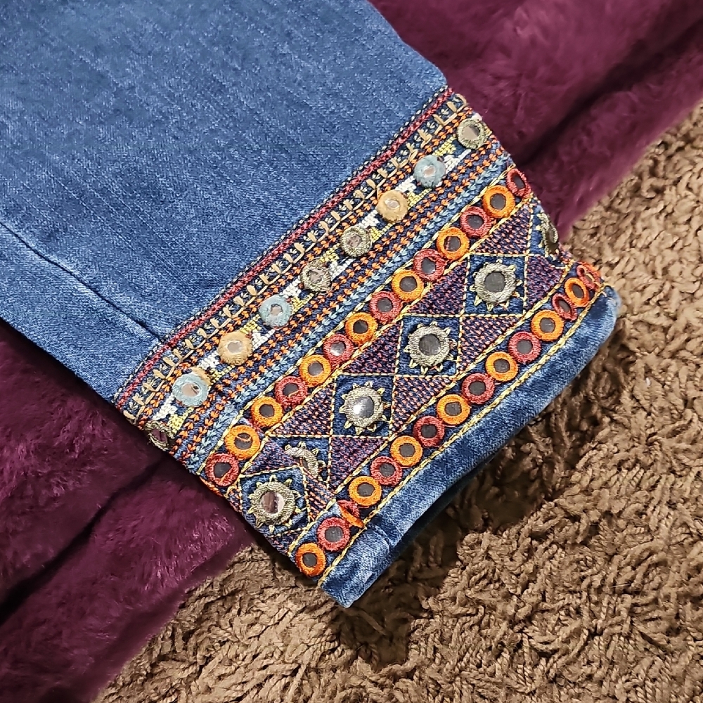 Baccini Blue Jeans with Colorful Embroidery - Picture 3 of 7